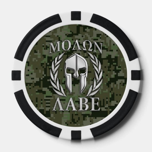 Lot De Jeton De Poker Molon Labe Warrior Mask Laurels en Chrome (Recto)