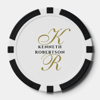 Lot De Jeton De Poker Monogramme blanc nom noir or initiales script homm