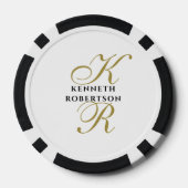 Lot De Jeton De Poker Monogramme blanc nom noir or initiales script homm (Verso)