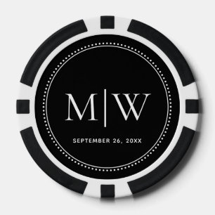 Lot De Jeton De Poker Monogramme de couple de date de mariage élégant