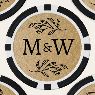 Lot De Jeton De Poker Monogramme de couple de mariage Élégant Botanique 