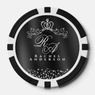 Lot De Jeton De Poker Monogramme de couronne brillant noir