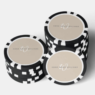 Lot De Jeton De Poker Monogramme de script blanc marron moderne 