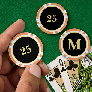 Lot De Jeton De Poker Monogramme d'or noir personnalisé 25 Accueil Tourn