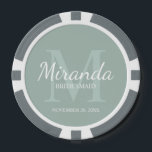 Lot De Jeton De Poker Monogramme et nom de la servante d'accueil personn<br><div class="desc">Cadeaux de Bridesmaids personnalisées avec le nom de la femme de bridesmaid personnalisées en style de police de script classique blanc et monogramme en style de police de serif classique de sauge vert comme arrière - plan avec titre et date de mariage en style de police de serif classique blanc...</div>