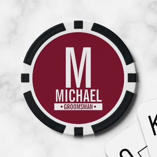 Lot De Jeton De Poker Monogramme et nom du Groomsman personnalisé