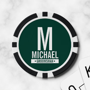 Lot De Jeton De Poker Monogramme et nom du Groomsman personnalisé