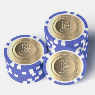 Lot De Jeton De Poker Monogramme Gravé en Acier Or Métallisé