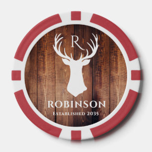 Lot De Jeton De Poker Monogramme Initiales de Nom Cerf Rustique Simple A