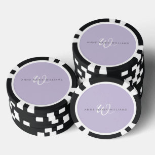 Lot De Jeton De Poker Monogramme Moderne Écriture Blanche Lavande