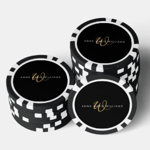 Lot De Jeton De Poker Monogramme moderne écriture vert sarcelle blanc