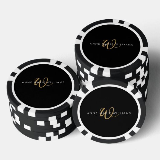 Lot De Jeton De Poker Monogramme moderne écriture vert sarcelle blanc (Empiler)