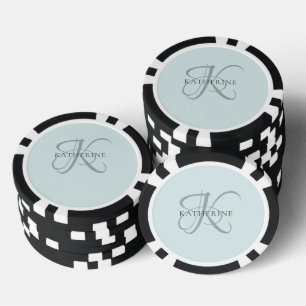 Lot De Jeton De Poker Monogramme moderne élégant Script Aqua Blue