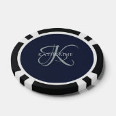 Lot De Jeton De Poker Monogramme moderne élégant Script Marine Bleu (Simple)
