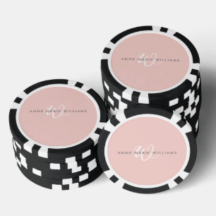 Lot De Jeton De Poker Monogramme Moderne Rose Pâle Blanc