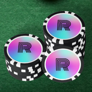 Lot De Jeton De Poker Monogramme néon rose bleu et violet ombre