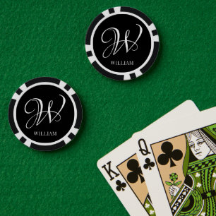 Lot De Jeton De Poker Monogramme noir élégant personnalisé initial