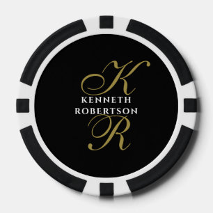 Lot De Jeton De Poker Monogramme Nom Or Noir Initiales Script Hommes 