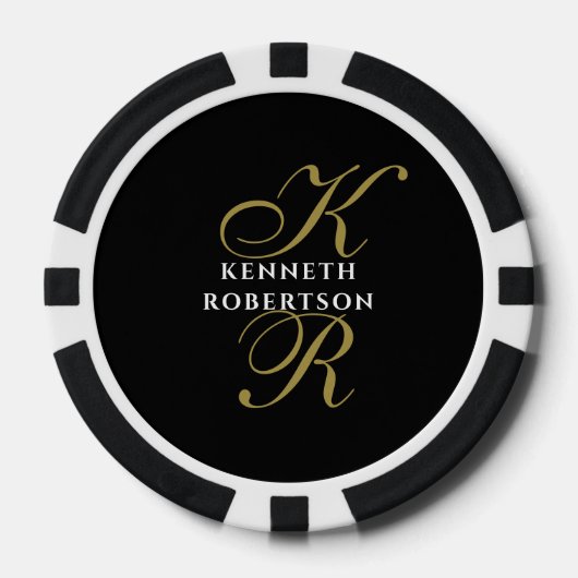 Lot De Jeton De Poker Monogramme Nom Or Noir Initiales Script Hommes (Recto)