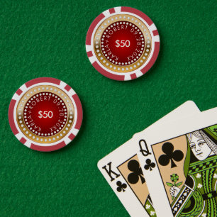 Lot De Jeton De Poker Monogramme or et rouge diamants blancs