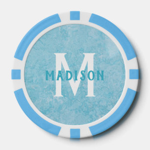Lot De Jeton De Poker monogramme personnalisé et nom Faux Turquoise Marb