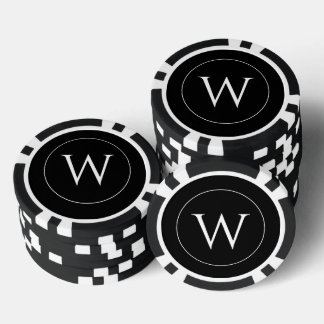 Lot De Jeton De Poker Monogramme personnalisé simple noir et blanc