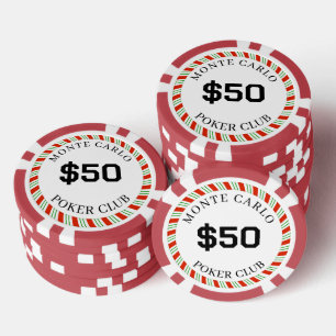 Lot De Jeton De Poker Monte Carlo Lisse Personnalisé $50 14 Grammes 