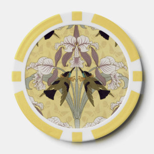 Lot De Jeton De Poker Motif Art Nouveau d'orchidée colibri vintage