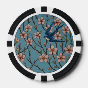 Lot De Jeton De Poker Motif de l'hirondelle florale rétro bleu par Walte