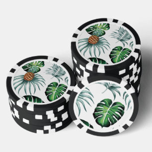 Lot De Jeton De Poker Motif de palmier de jungle à l'aquarelle tropicale