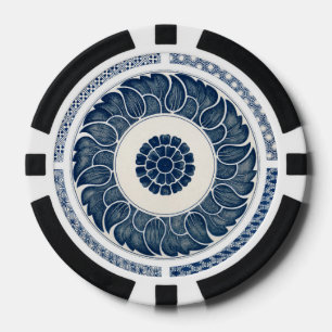 Lot De Jeton De Poker Motif de porcelaine antique chinoise bleu et blanc