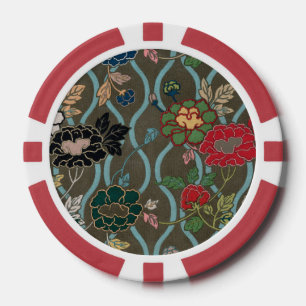 Lot De Jeton De Poker Motif floral à ogives de pivoine japonaise vintage