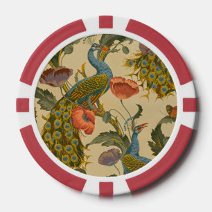 Lot De Jeton De Poker Motif floral Art nouveau vintage avec paon et pavo