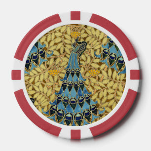 Lot De Jeton De Poker Motif floral au paon bleu Art nouveau vintage