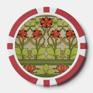 Lot De Jeton De Poker Motif floral vert sauge Art nouveau vintage