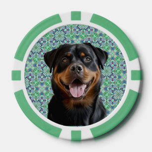 Lot De Jeton De Poker Motif Mandala Vert Photo de Chien Personnalisé