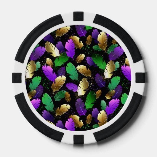 Lot De Jeton De Poker Motif sans couture avec des plumes de Mardi Gras (Recto)