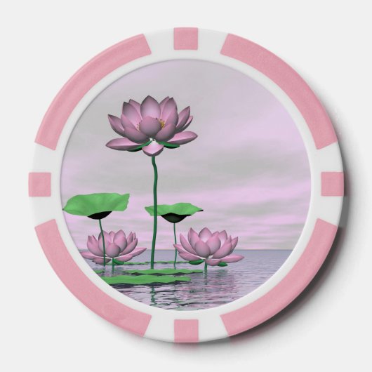 Lot De Jeton De Poker Nénuphars roses et fleurs de lotus - rendu 3D (Recto)