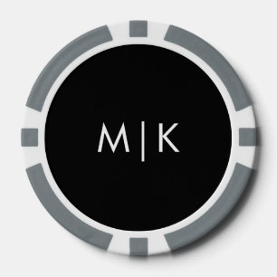 Lot De Jeton De Poker Noir avec blanc   Monogramme moderne