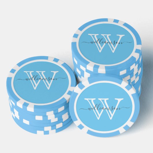 Lot De Jeton De Poker Nom et monogramme bleu élégant (Empiler)