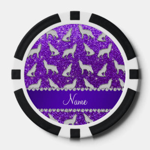 Lot De Jeton De Poker Nom personnalisé loup argenté indigo violet partie