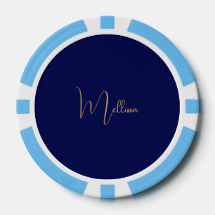 Lot De Jeton De Poker Nom personnalisé minimaliste bleu 