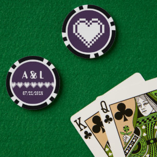 Lot De Jeton De Poker Nos Coeurs 8 bits en violet