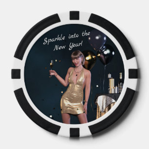 Lot De Jeton De Poker Nouvel An Fille de la Soirée en Robe Séquinée