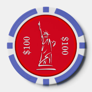 Lot De Jeton De Poker NY Lady Liberty Rouge Blanc et Bleu