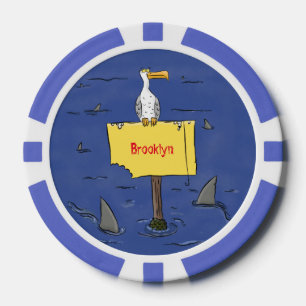 Lot De Jeton De Poker Oiseau de mer amusant entouré de dessins animés de
