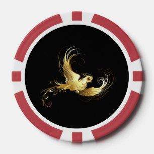 Lot De Jeton De Poker Oiseau d'or sur Arrière - plan noir
