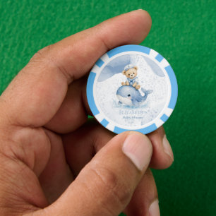 Lot De Jeton De Poker Ours en peluche bleu sur invitation de Baby Shower