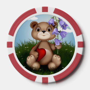 Lot De Jeton De Poker Ours tenant un bouquet de fleurs-30926