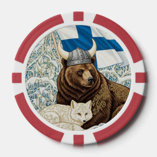 Lot De Jeton De Poker Ours viking finlandais, renard arctique Art Nouvea